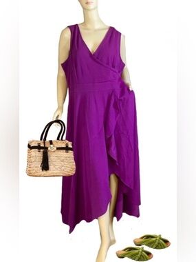RELEEO ORCHID PURPLE KNIT RUFFLE FRONT MAXI DRESS NWT (M)